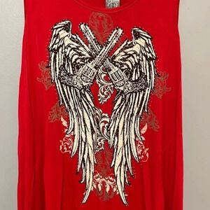 from Los Angeles | New Bus Stop red rhinestone angel wing tank top womens 2X NWT